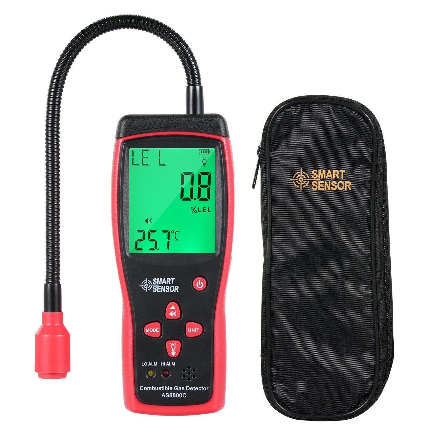 SMART SENSOR Portable Combustible Gas Leak Detector & Concentration Analyzer with Temperature Test & Sound/Light Alarm