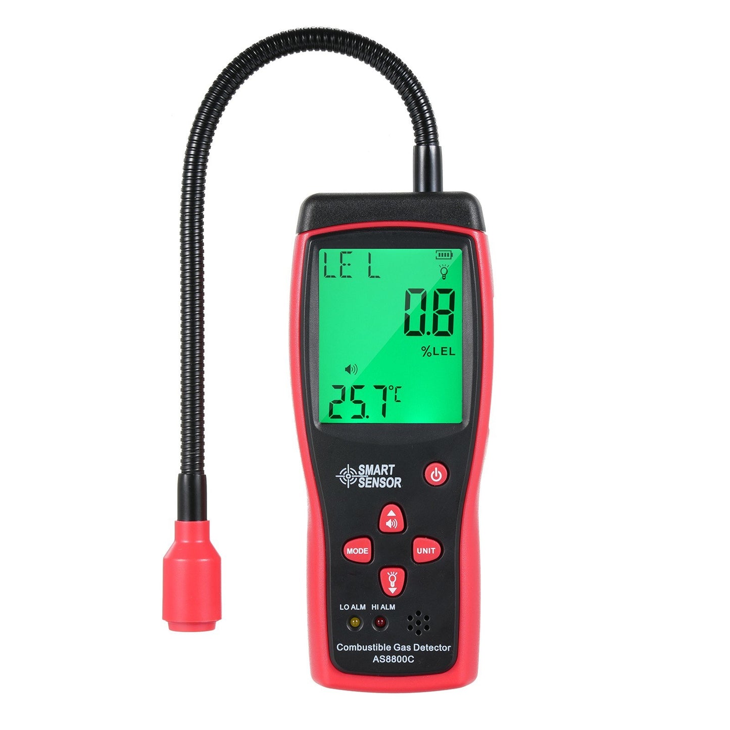 SMART SENSOR Portable Combustible Gas Leak Detector & Concentration Analyzer with Temperature Test & Sound/Light Alarm