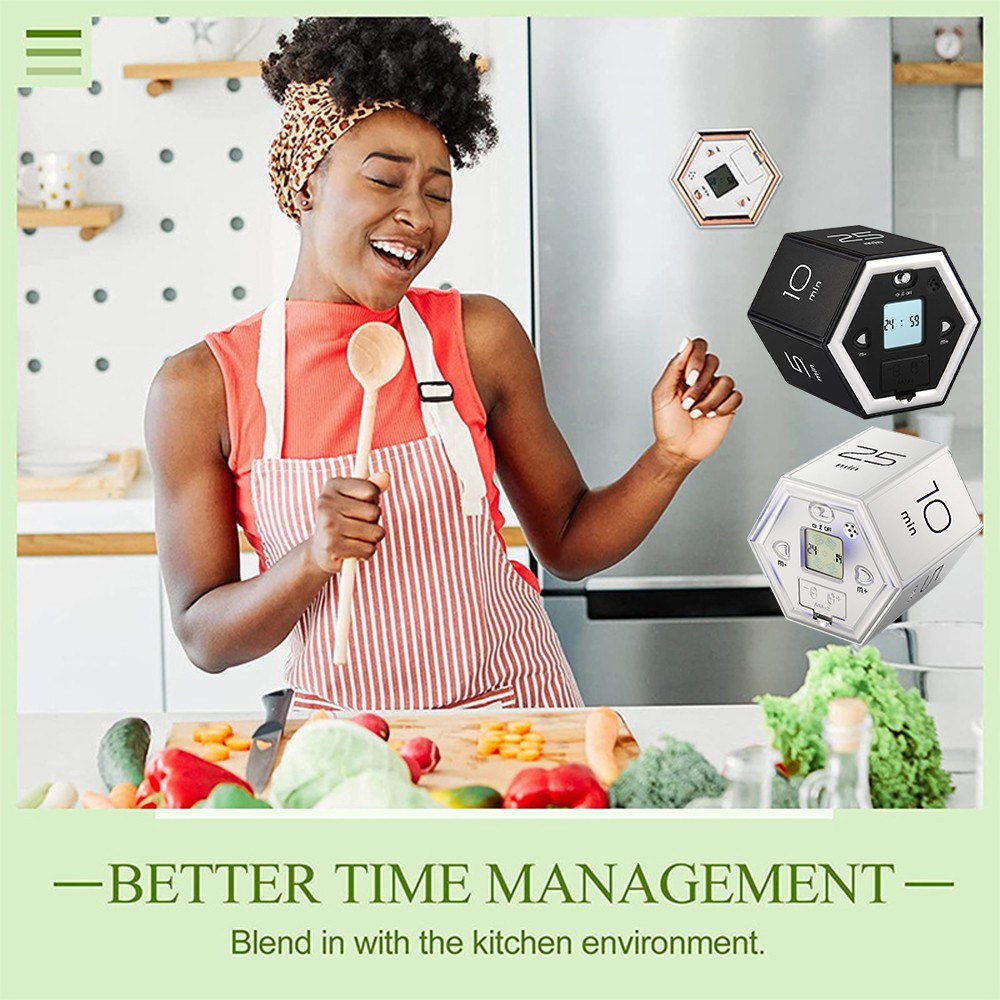 Magnetic Hexagon Flip Timer - Digital Clock for Kitchen, Studying, Cooking, Exercising, Easy-to-Use Focus Timer