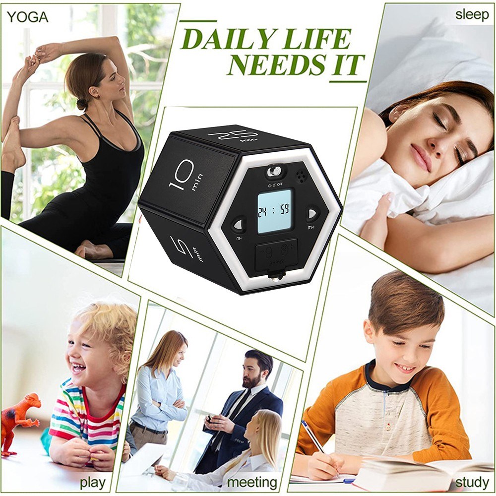Magnetic Hexagon Flip Timer - Digital Clock for Kitchen, Studying, Cooking, Exercising, Easy-to-Use Focus Timer