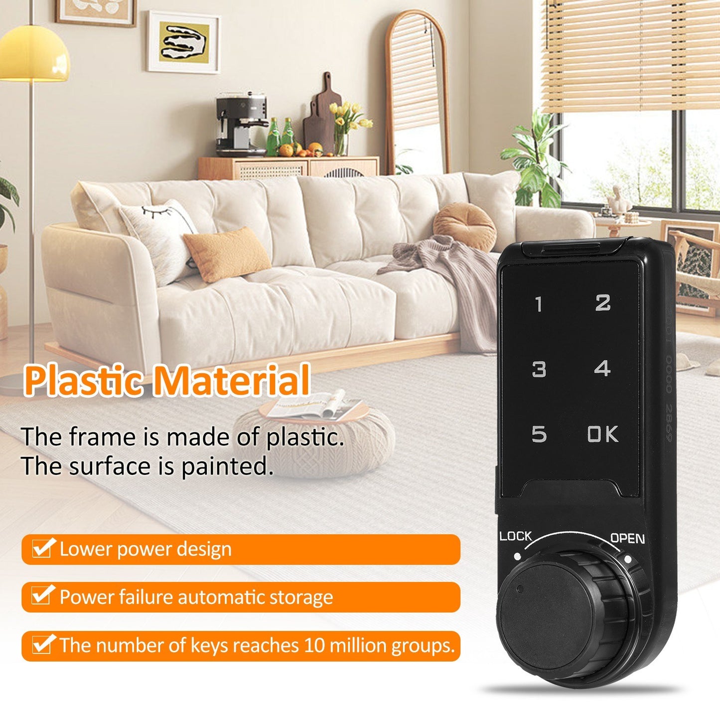 Smart Touchscreen Combination Lock for Drawers and Lockers - Plastic Panel