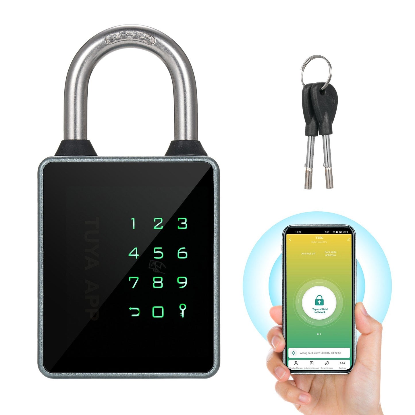Waterproof Smart Fingerprint Padlock with Keypad & APP Unlock T55C