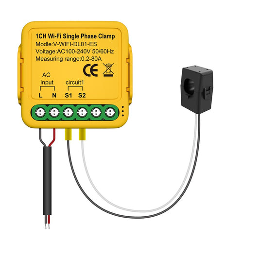 Tuya WiFi 80A Energy Meter with Clamp: Power Monitor & Electricity Statistics, Alexa & Google Home Compatible