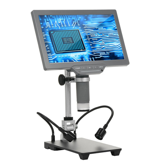 10.1 IPS Digital Microscope for Electronic Repair with TV Output, IR Remote, USB Cable, Base & Metal Bracket