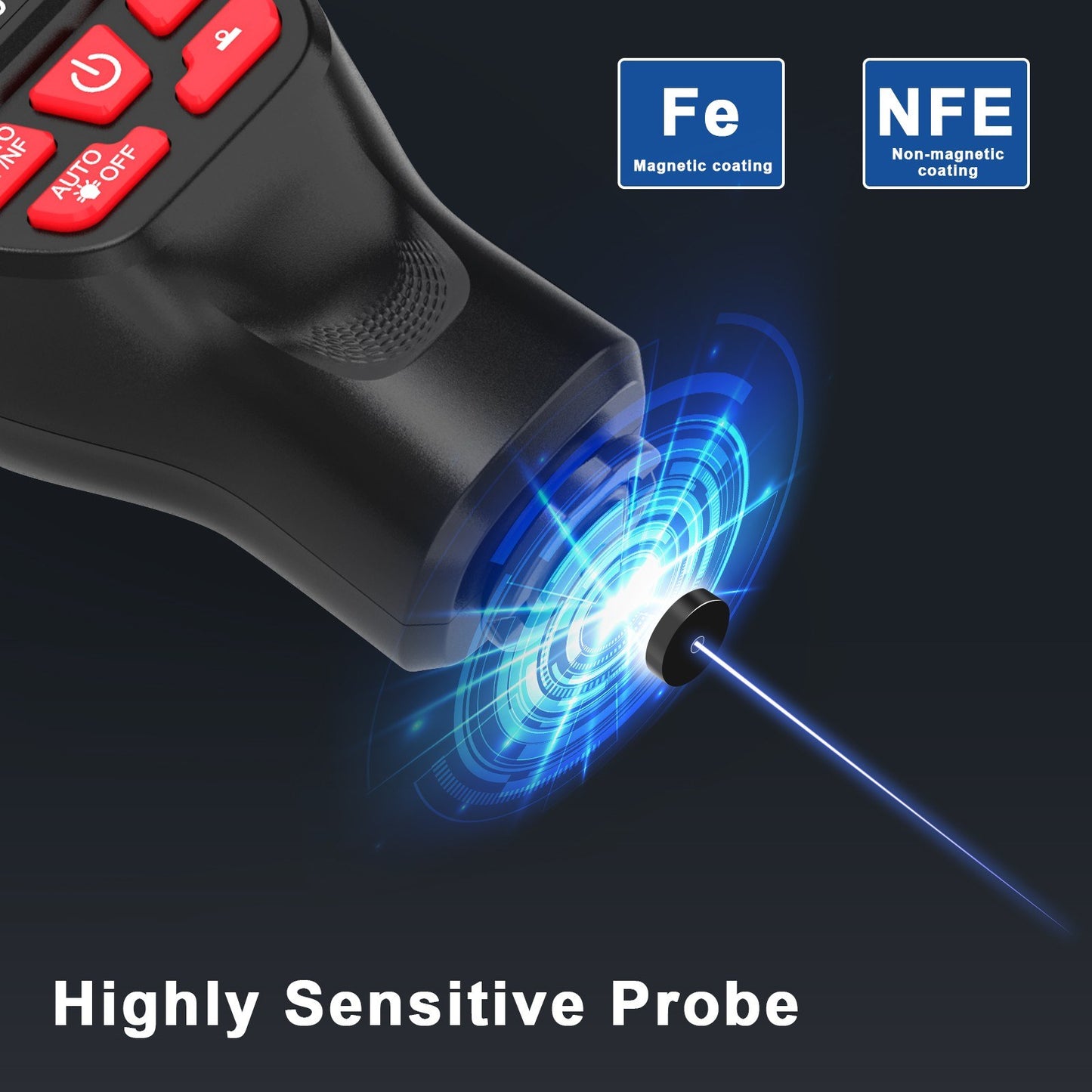 Digital Thickness Gauge 0-2000UM with LCD Display, High Precision Car Paint Tester – Three Probe Modes & Units, Zero Calibration Function