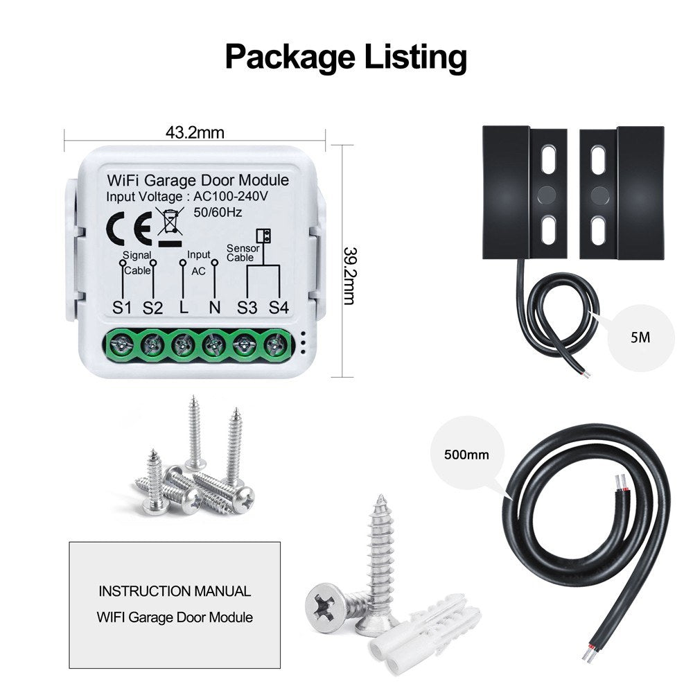 Tuya WiFi Garage Door Opener Controller - Remote App & Voice Control with Alexa & Google Home Compatibility