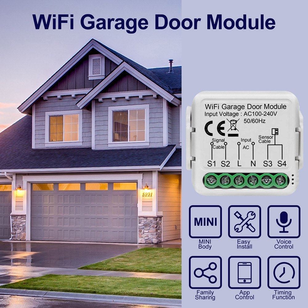 Tuya WiFi Garage Door Opener Controller - Remote App & Voice Control with Alexa & Google Home Compatibility