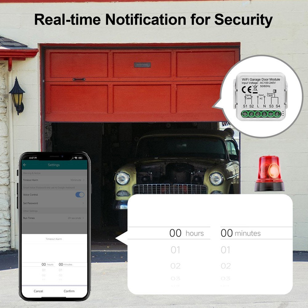 Tuya WiFi Garage Door Opener Controller - Remote App & Voice Control with Alexa & Google Home Compatibility