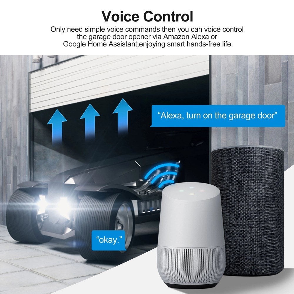Tuya WiFi Garage Door Opener Controller - Remote App & Voice Control with Alexa & Google Home Compatibility