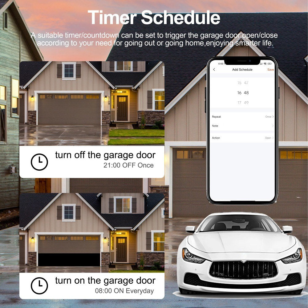 Tuya WiFi Garage Door Opener Controller - Remote App & Voice Control with Alexa & Google Home Compatibility