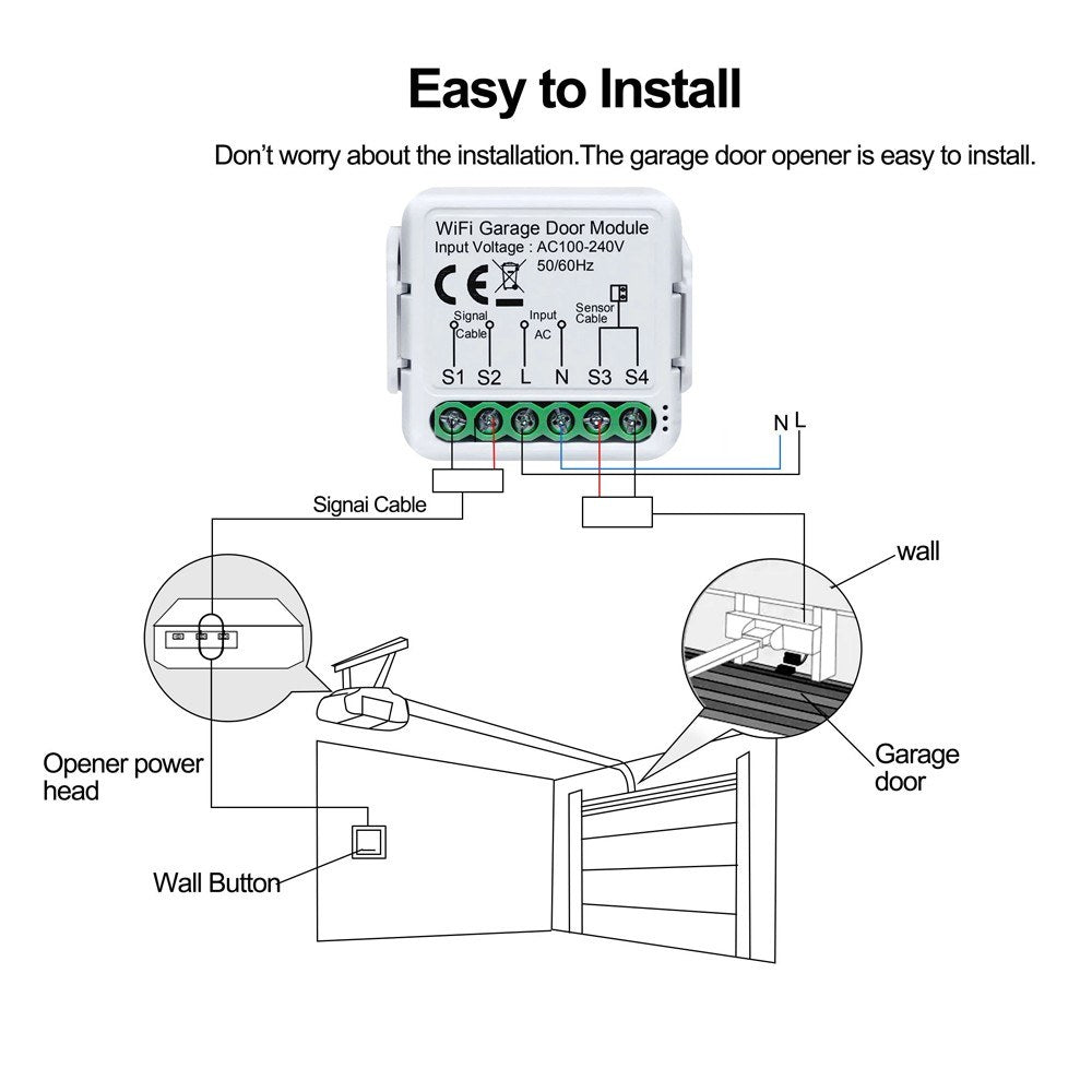 Tuya WiFi Garage Door Opener Controller - Remote App & Voice Control with Alexa & Google Home Compatibility