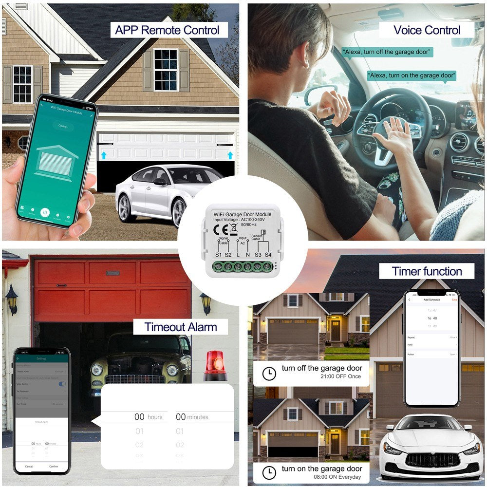 Tuya WiFi Garage Door Opener Controller - Remote App & Voice Control with Alexa & Google Home Compatibility