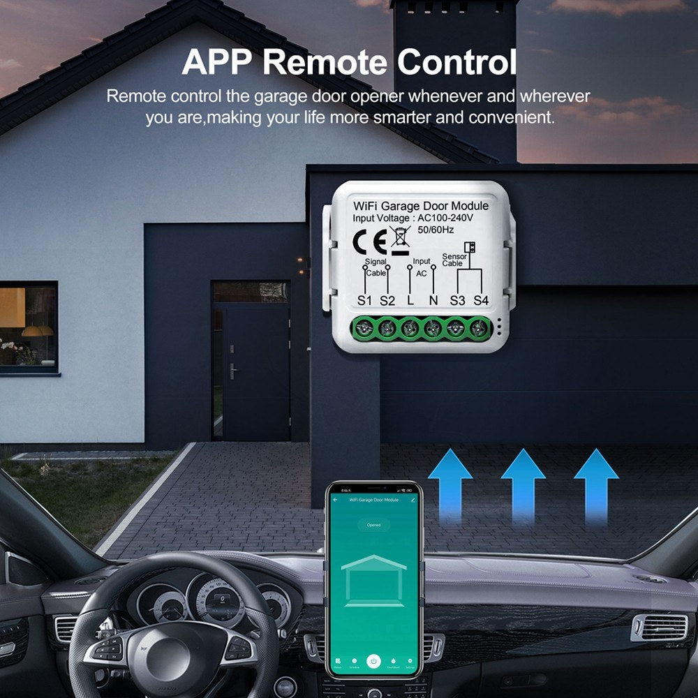 Tuya WiFi Garage Door Opener Controller - Remote App & Voice Control with Alexa & Google Home Compatibility