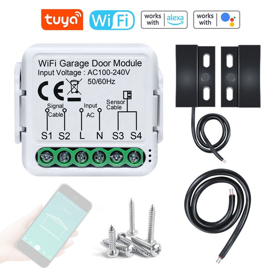 Tuya WiFi Garage Door Opener Controller - Remote App & Voice Control with Alexa & Google Home Compatibility