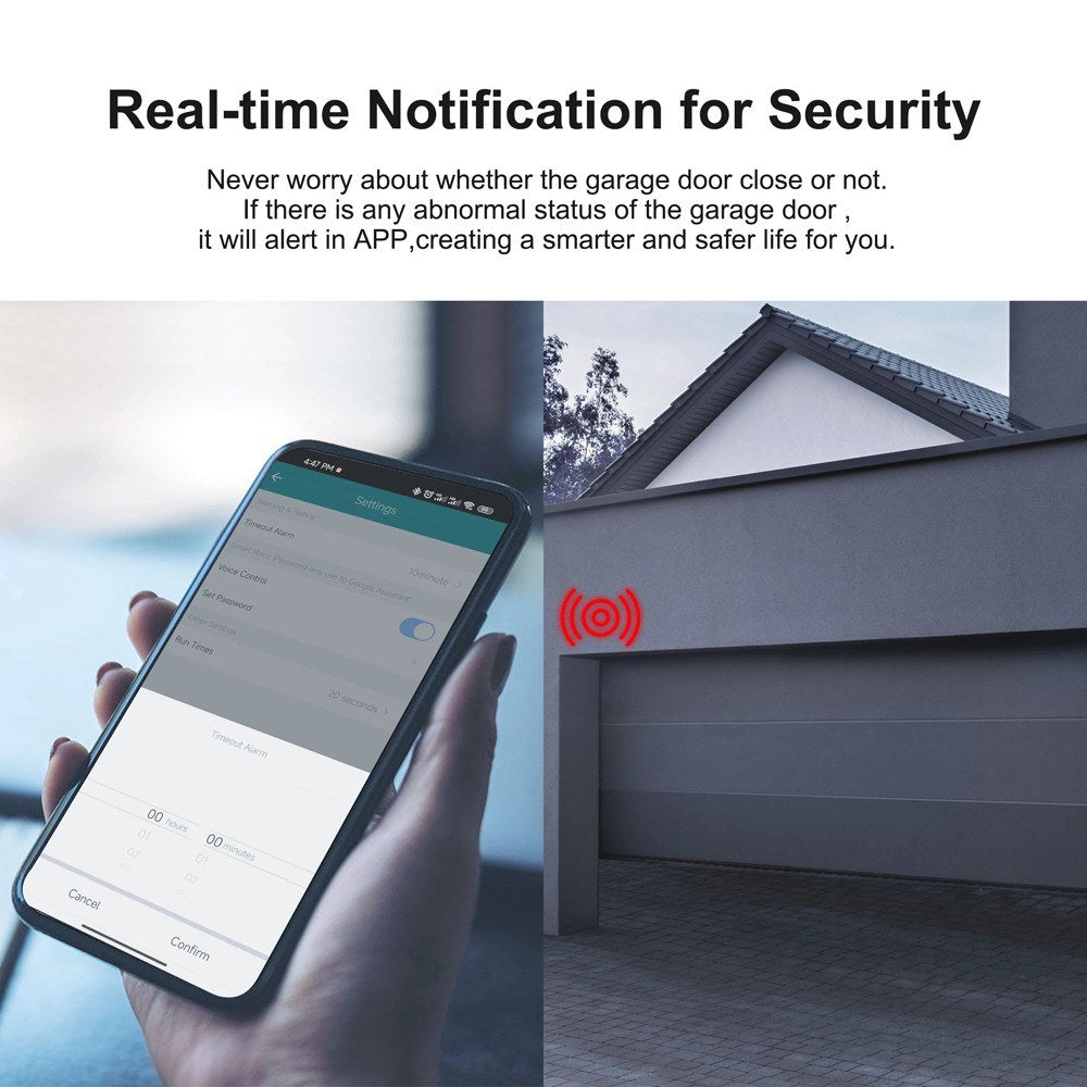 Tuya WiFi Garage Door Opener Controller - Remote App & Voice Control with Alexa & Google Home Compatibility