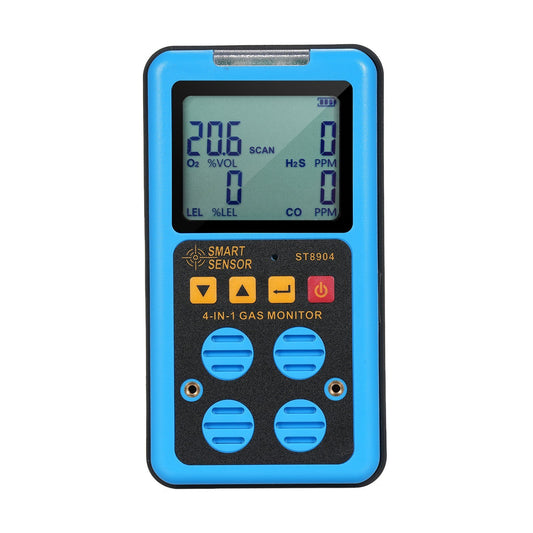 SMART SENSOR 4-in-1 Rechargeable Gas Detector - Portable H₂S, O₂, CO, LEL Monitor with LCD Display & Alarm