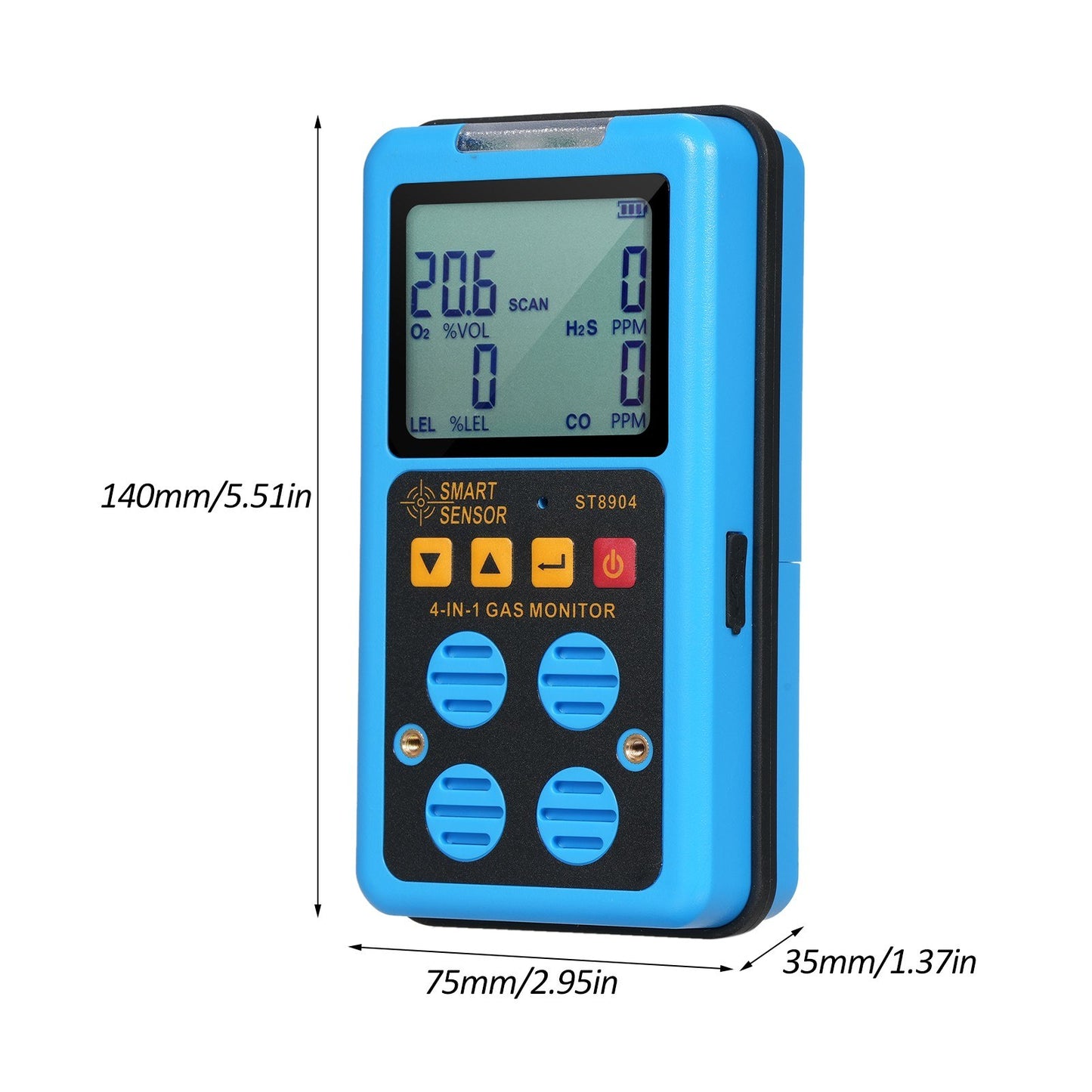 SMART SENSOR 4-in-1 Rechargeable Gas Detector - Portable H₂S, O₂, CO, LEL Monitor with LCD Display & Alarm