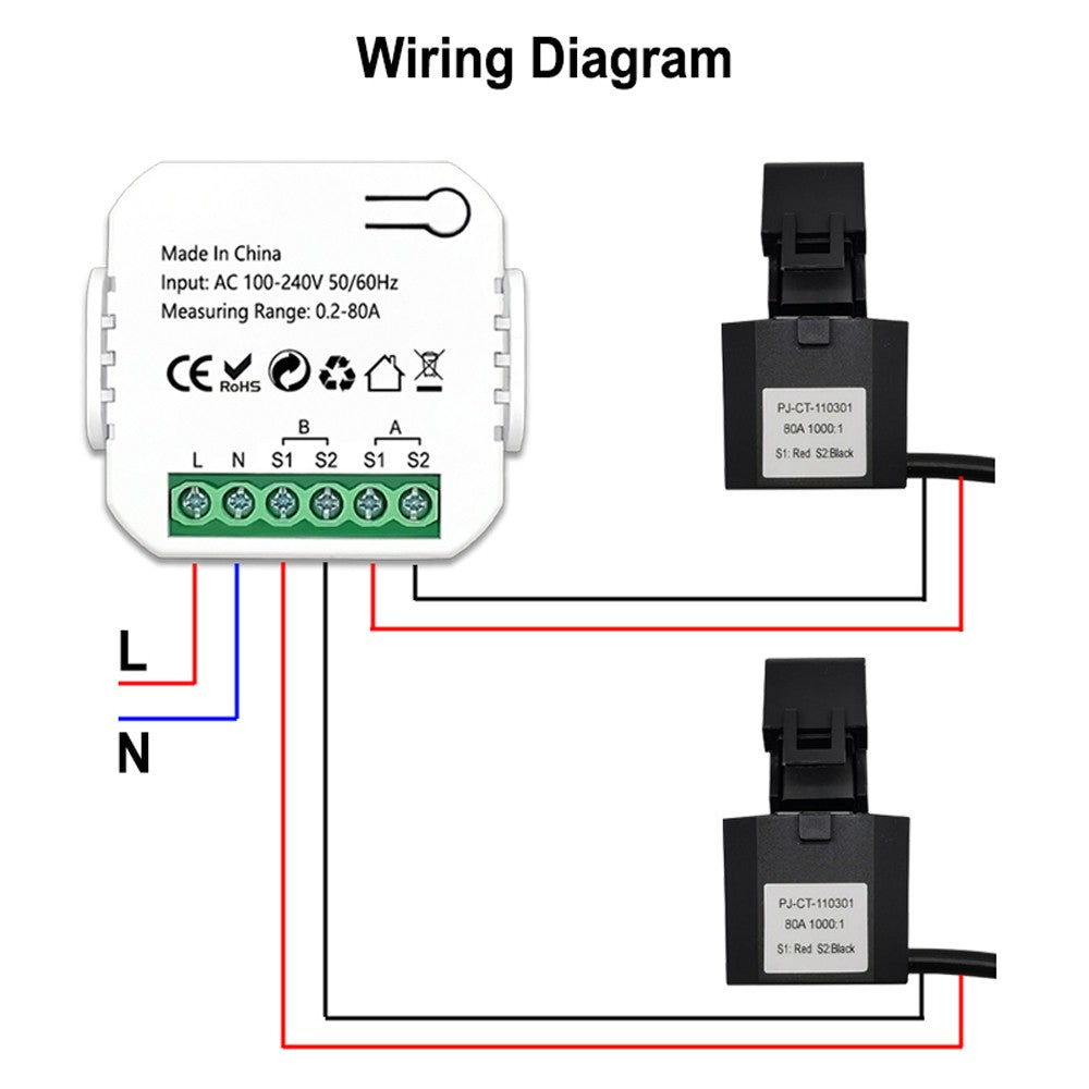 Tuya WiFi Smart Energy Meter for Solar PV Systems - Bidirectional Power Monitoring with Mobile App Control & CT Sensor