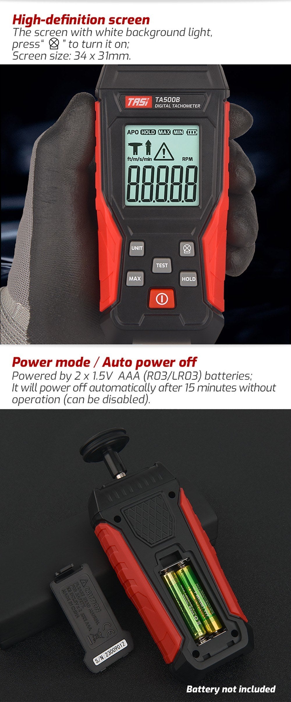 Digital Tachometer RPM Tester - Non-Contact Handheld LCD Meter for Motors, Wheels & Car Making
