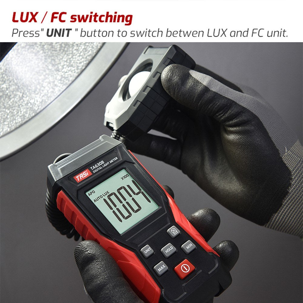 TASI Digital Lux Meter with Record & LCD Display, 0-200,000 Range, Flexible Sensor for Photography, Plants, Indoor & Outdoor Use