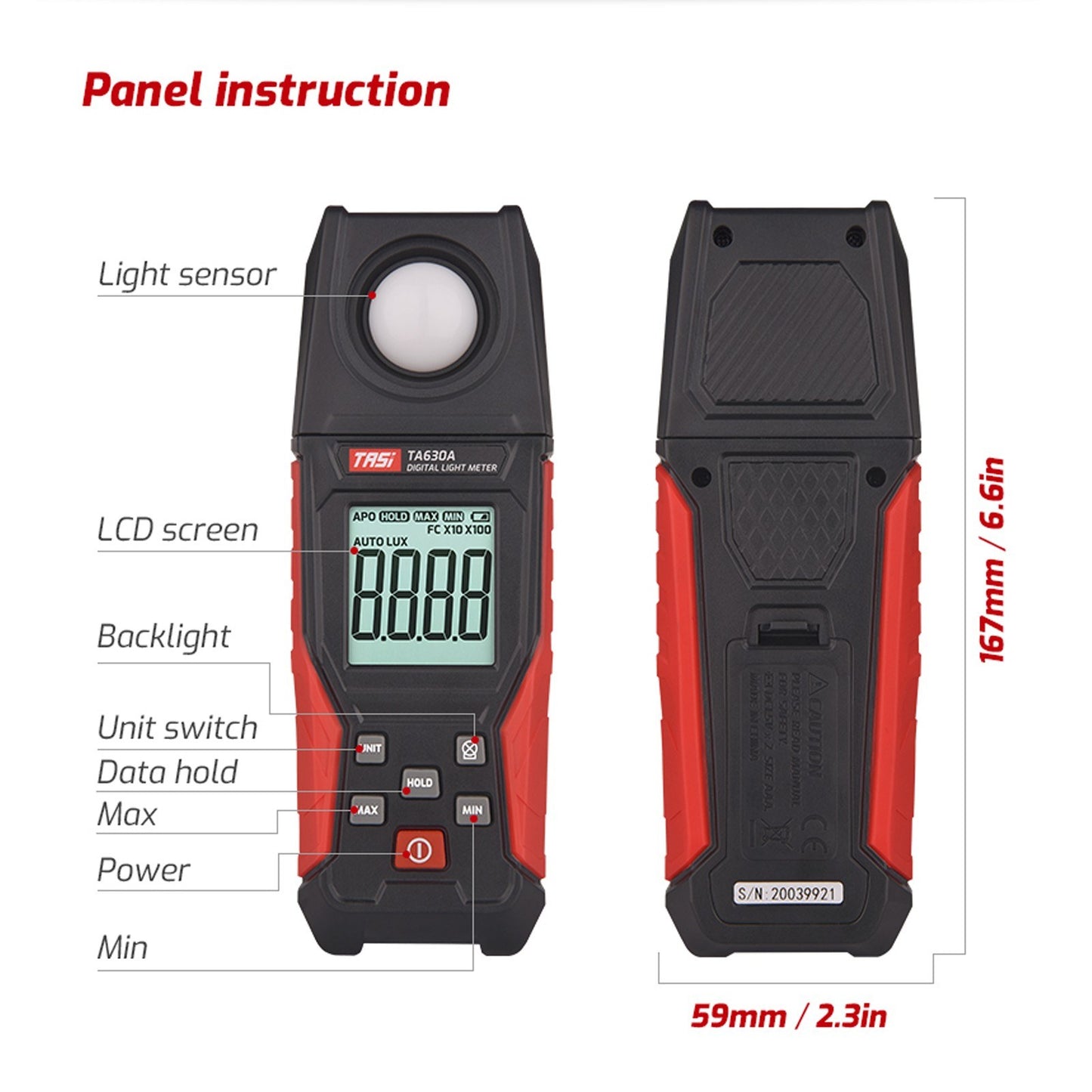 TASI Digital Lux Meter with Record & LCD Display, 0-200,000 Range, Flexible Sensor for Photography, Plants, Indoor & Outdoor Use