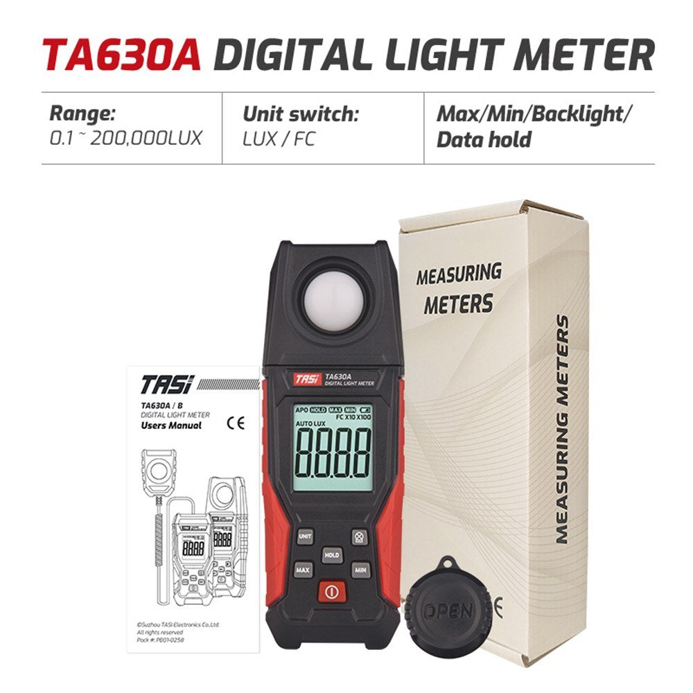 TASI Digital Lux Meter with Record & LCD Display, 0-200,000 Range, Flexible Sensor for Photography, Plants, Indoor & Outdoor Use