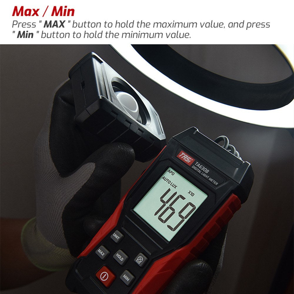 TASI Digital Lux Meter with Record & LCD Display, 0-200,000 Range, Flexible Sensor for Photography, Plants, Indoor & Outdoor Use