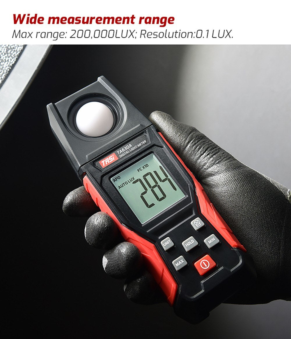 TASI Digital Lux Meter with Record & LCD Display, 0-200,000 Range, Flexible Sensor for Photography, Plants, Indoor & Outdoor Use