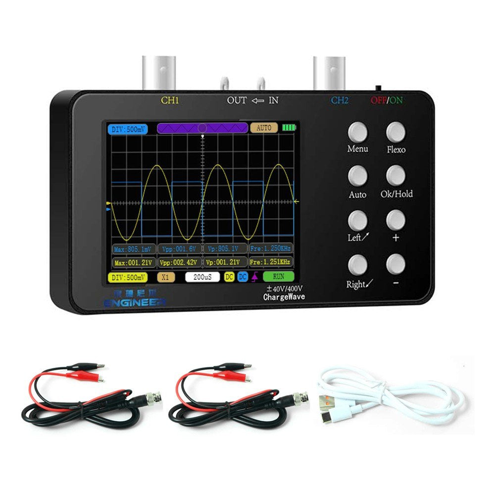 Dual-Channel Portable Digital Oscilloscope - 50M Sampling Rate, 10M Bandwidth for Cellphone Repairs & Lissajous Patterns, 6A Current Waveform Measurement