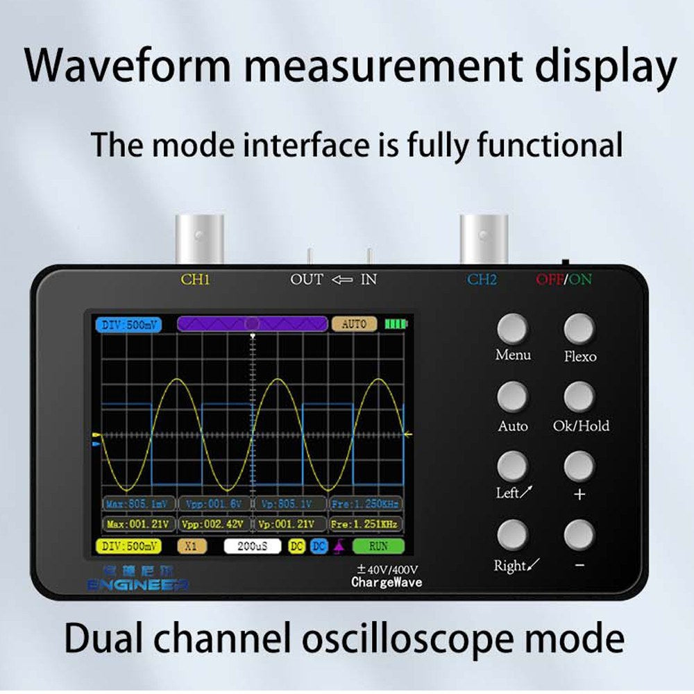 Dual-Channel Portable Digital Oscilloscope - 50M Sampling Rate, 10M Bandwidth for Cellphone Repairs & Lissajous Patterns, 6A Current Waveform Measurement