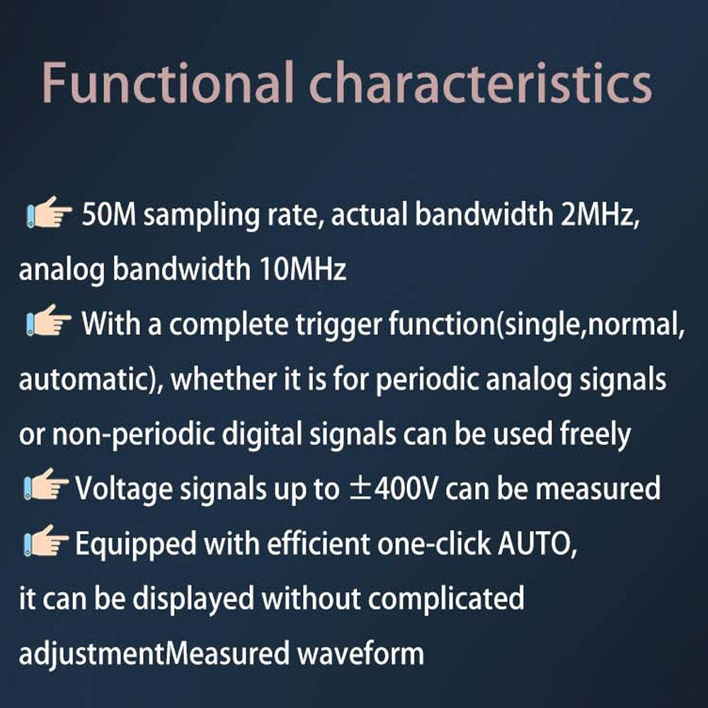 Dual-Channel Portable Digital Oscilloscope - 50M Sampling Rate, 10M Bandwidth for Cellphone Repairs & Lissajous Patterns, 6A Current Waveform Measurement