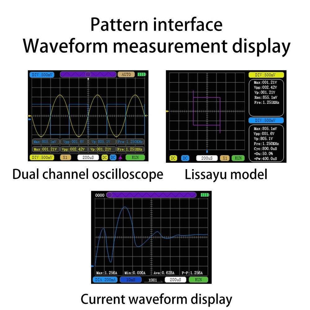 Dual-Channel Portable Digital Oscilloscope - 50M Sampling Rate, 10M Bandwidth for Cellphone Repairs & Lissajous Patterns, 6A Current Waveform Measurement