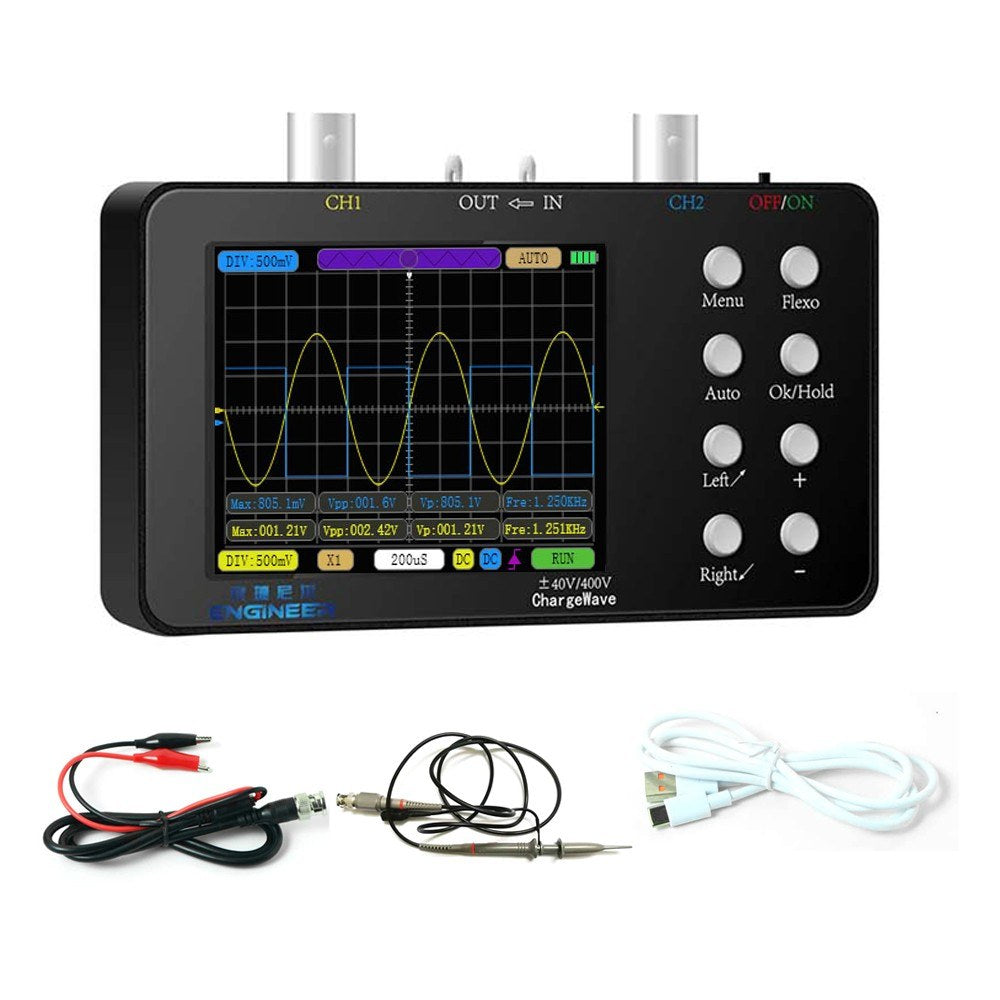 Dual-Channel Portable Digital Oscilloscope - 50M Sampling Rate, 10M Bandwidth for Cellphone Repairs & Lissajous Patterns, 6A Current Waveform Measurement