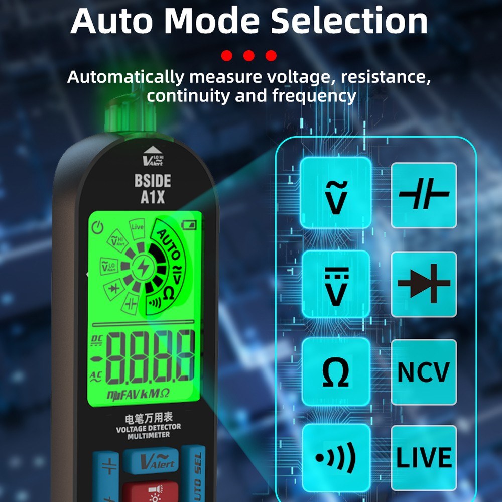 BSIDE Handheld Digital Multimeter with Voltage Tester, Diode Test, Live Wire Detection, Auto Shutdown & Flashlight