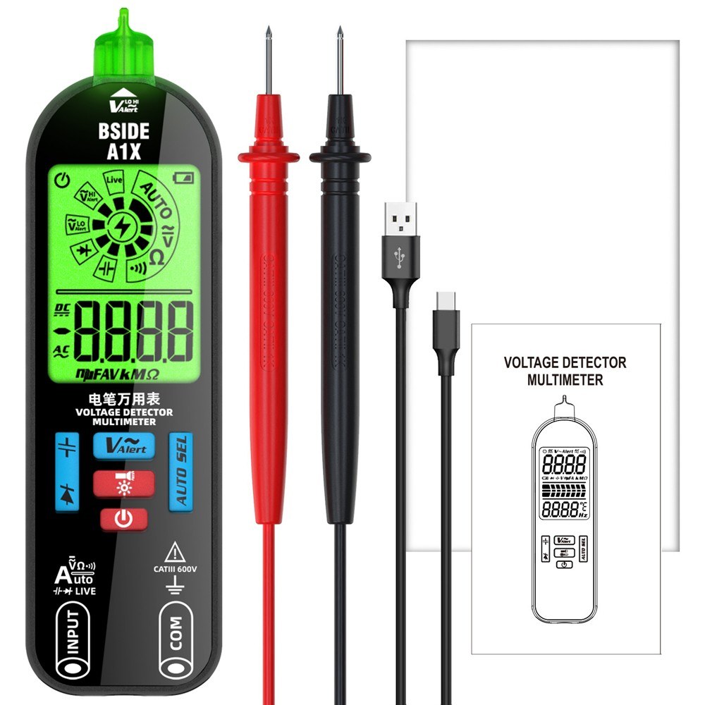 BSIDE Handheld Digital Multimeter with Voltage Tester, Diode Test, Live Wire Detection, Auto Shutdown & Flashlight