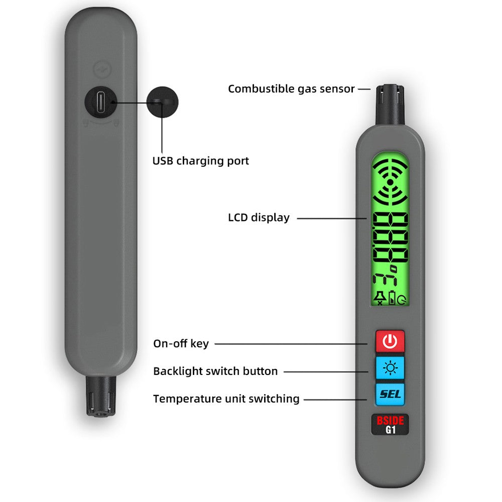 Portable Combustible Gas Leak Detector with Temperature Test & Alarm