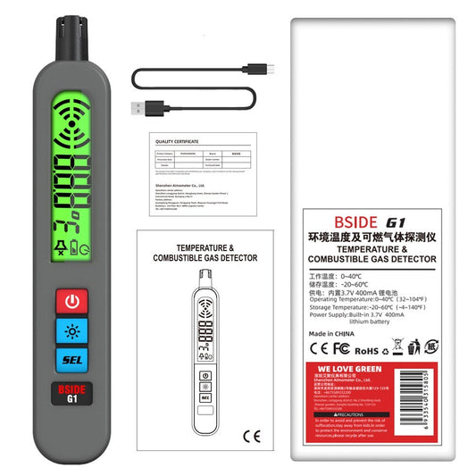Portable Combustible Gas Leak Detector with Temperature Test & Alarm