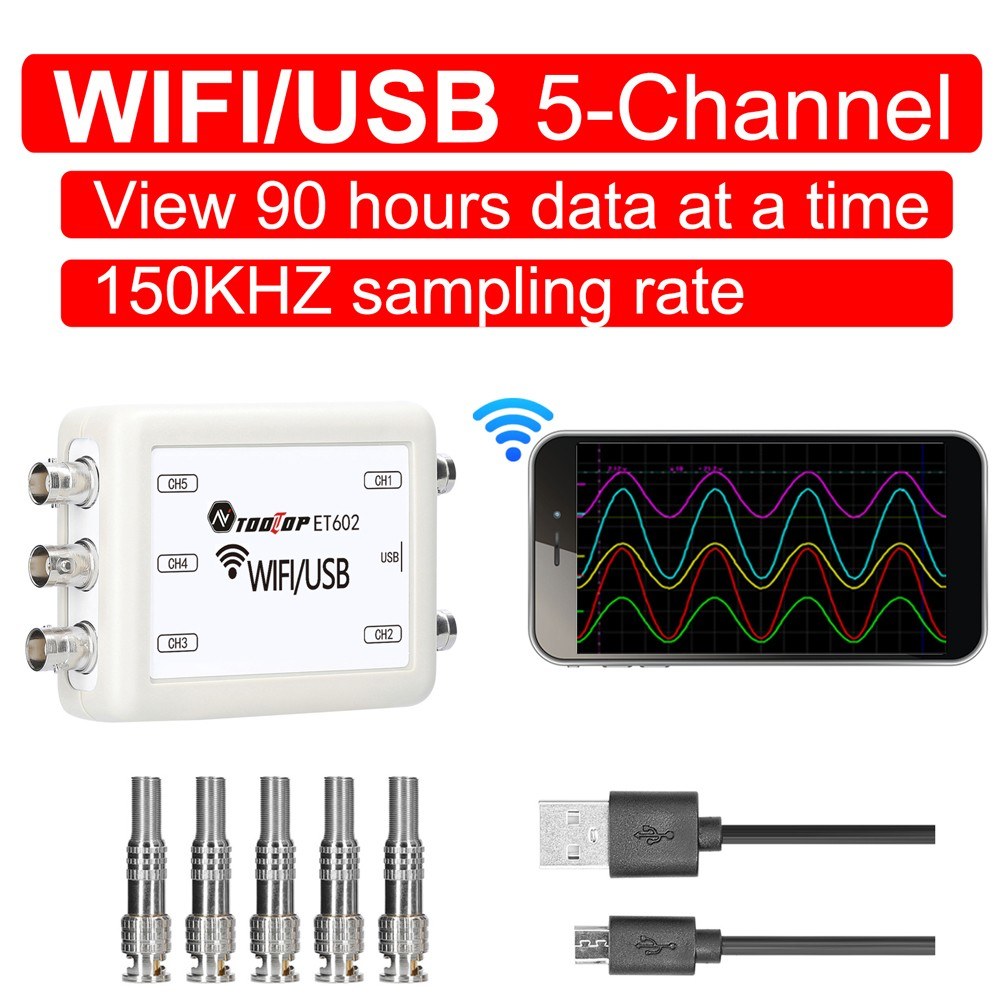 TOOLTOP 5-Channel Virtual Oscilloscope with Data Storage & 4 Switchable Measurement Modes