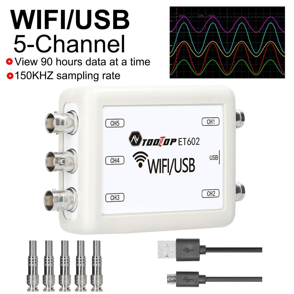 TOOLTOP 5-Channel Virtual Oscilloscope with Data Storage & 4 Switchable Measurement Modes
