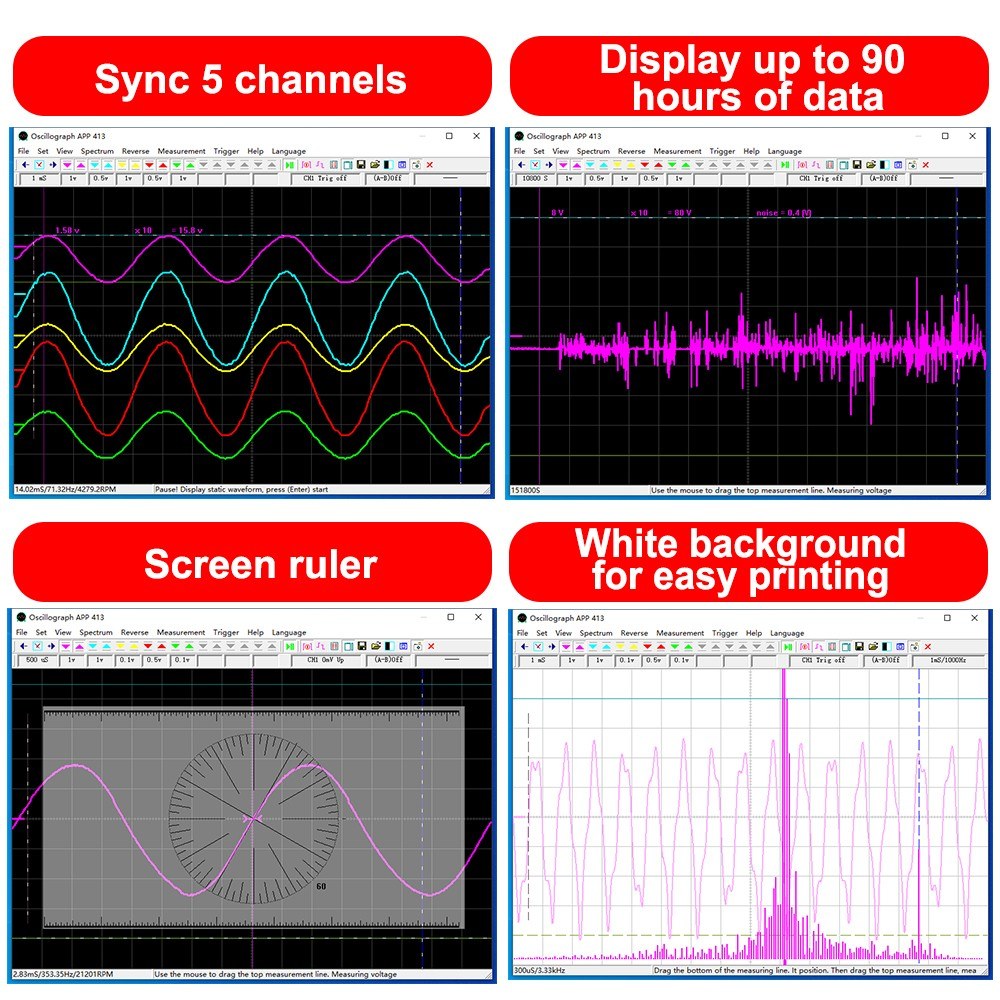 TOOLTOP 5-Channel Virtual Oscilloscope with Data Storage & 4 Switchable Measurement Modes
