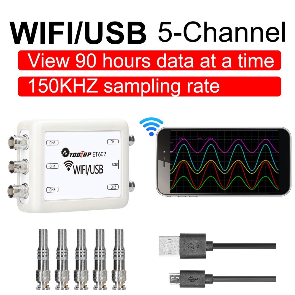 TOOLTOP 5-Channel Virtual Oscilloscope with Data Storage & 4 Switchable Measurement Modes