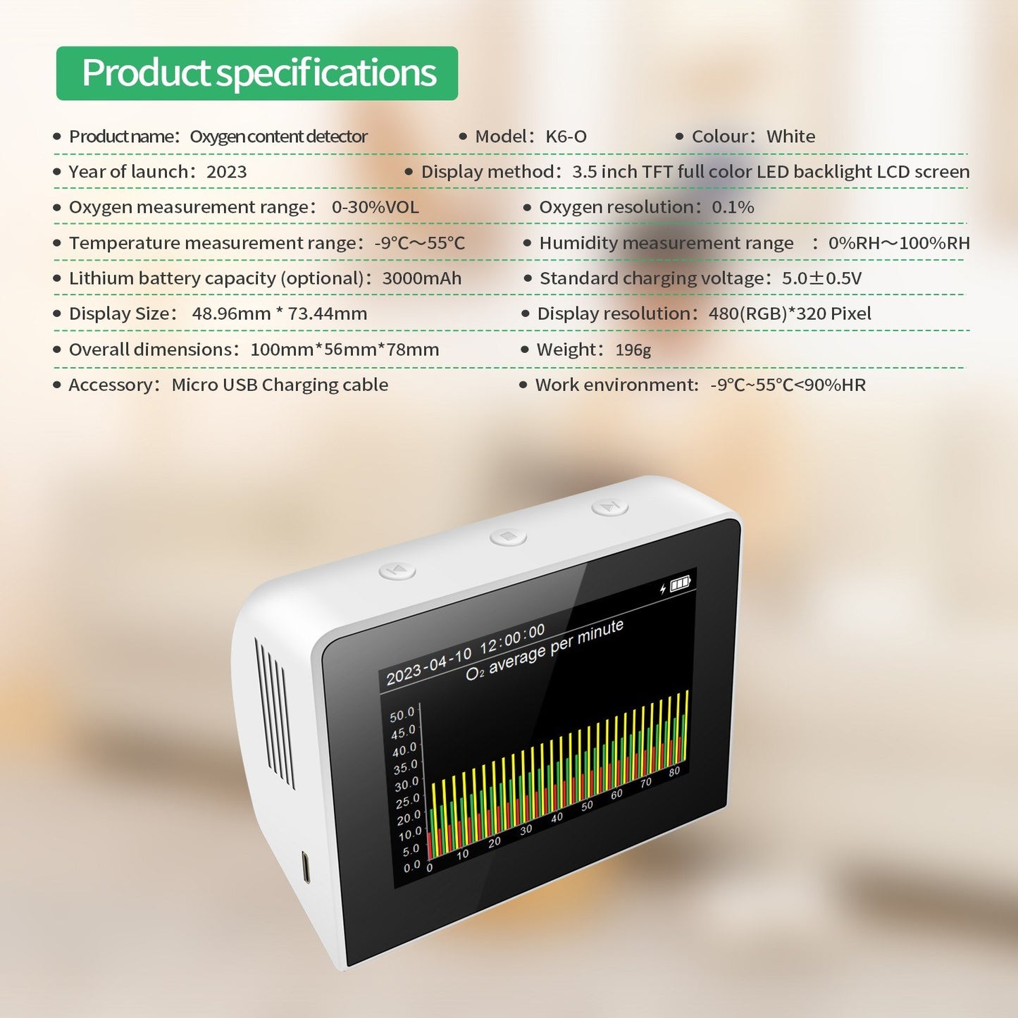 3-in-1 Air Quality Detector: Temperature & Humidity Monitor, Indoor/Outdoor Oxygen Tester