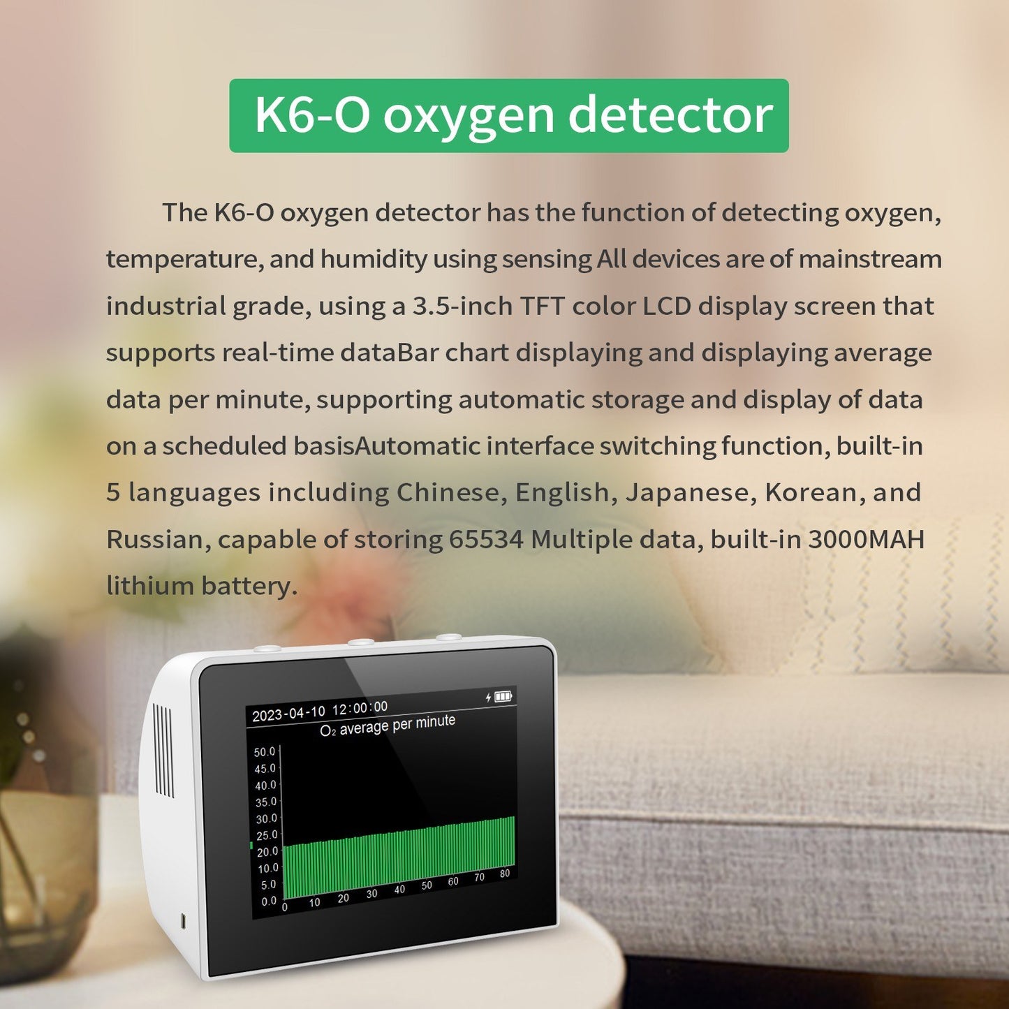 3-in-1 Air Quality Detector: Temperature & Humidity Monitor, Indoor/Outdoor Oxygen Tester