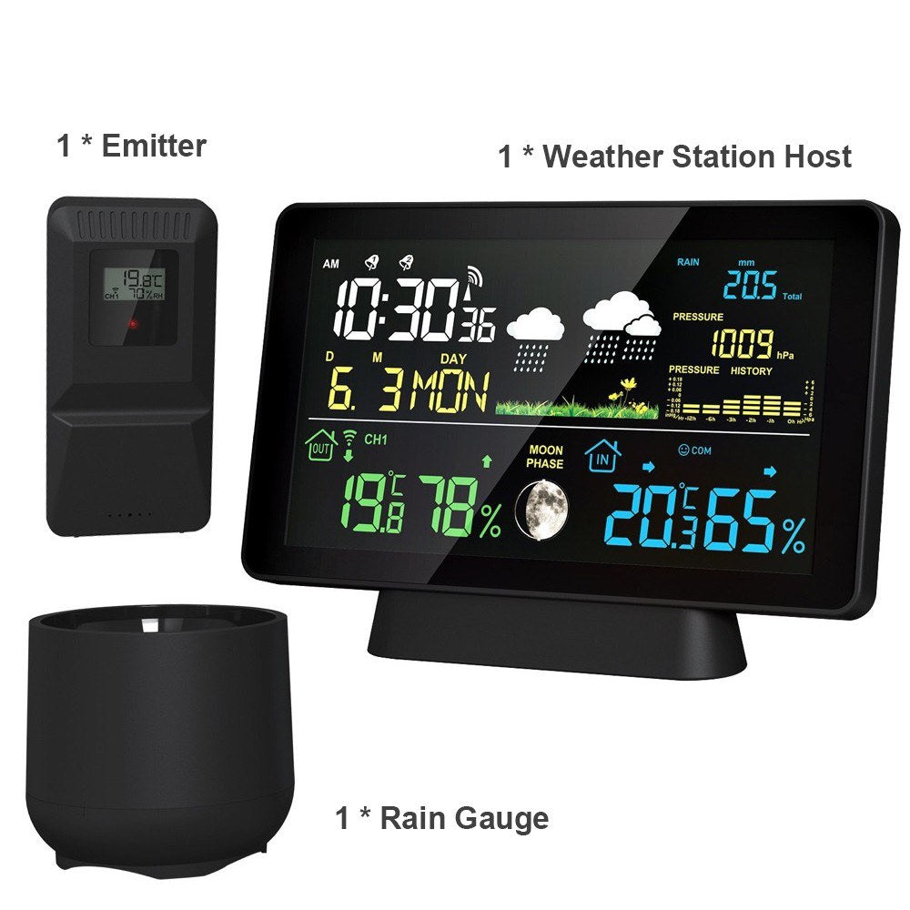 Smart Weather Station with Color Screen: Temp, Humidity, Rainfall, Barometric Pressure, Moon Phase, Forecast & Alarm