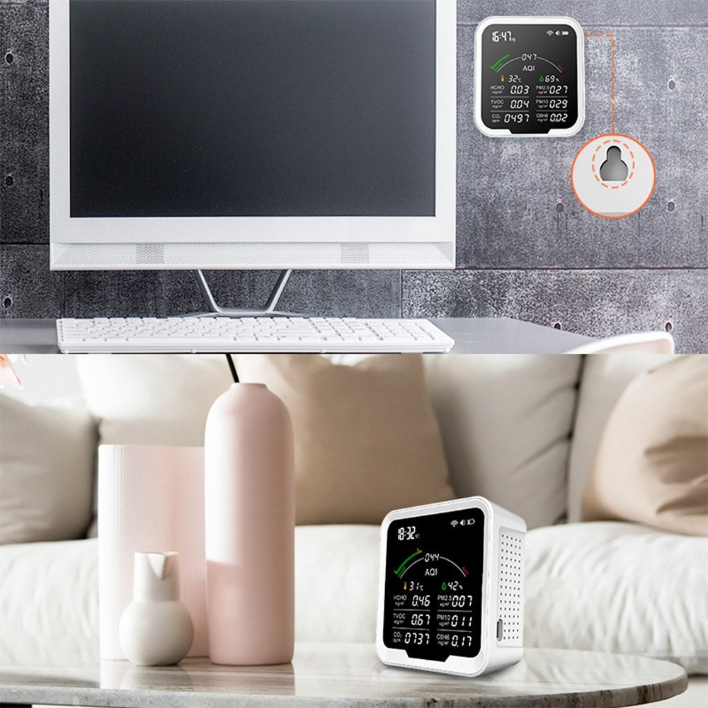 Portable Air Quality Meter with 4.8-Inch Large Screen: CO2, HCHO, TVOC, PM2.5/PM10, AQI, C6H6, Temperature & Humidity Tester