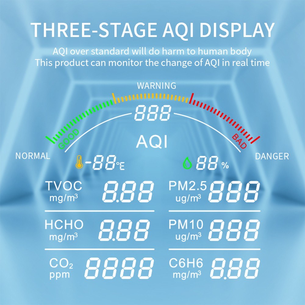 Portable Air Quality Meter with 4.8-Inch Large Screen: CO2, HCHO, TVOC, PM2.5/PM10, AQI, C6H6, Temperature & Humidity Tester