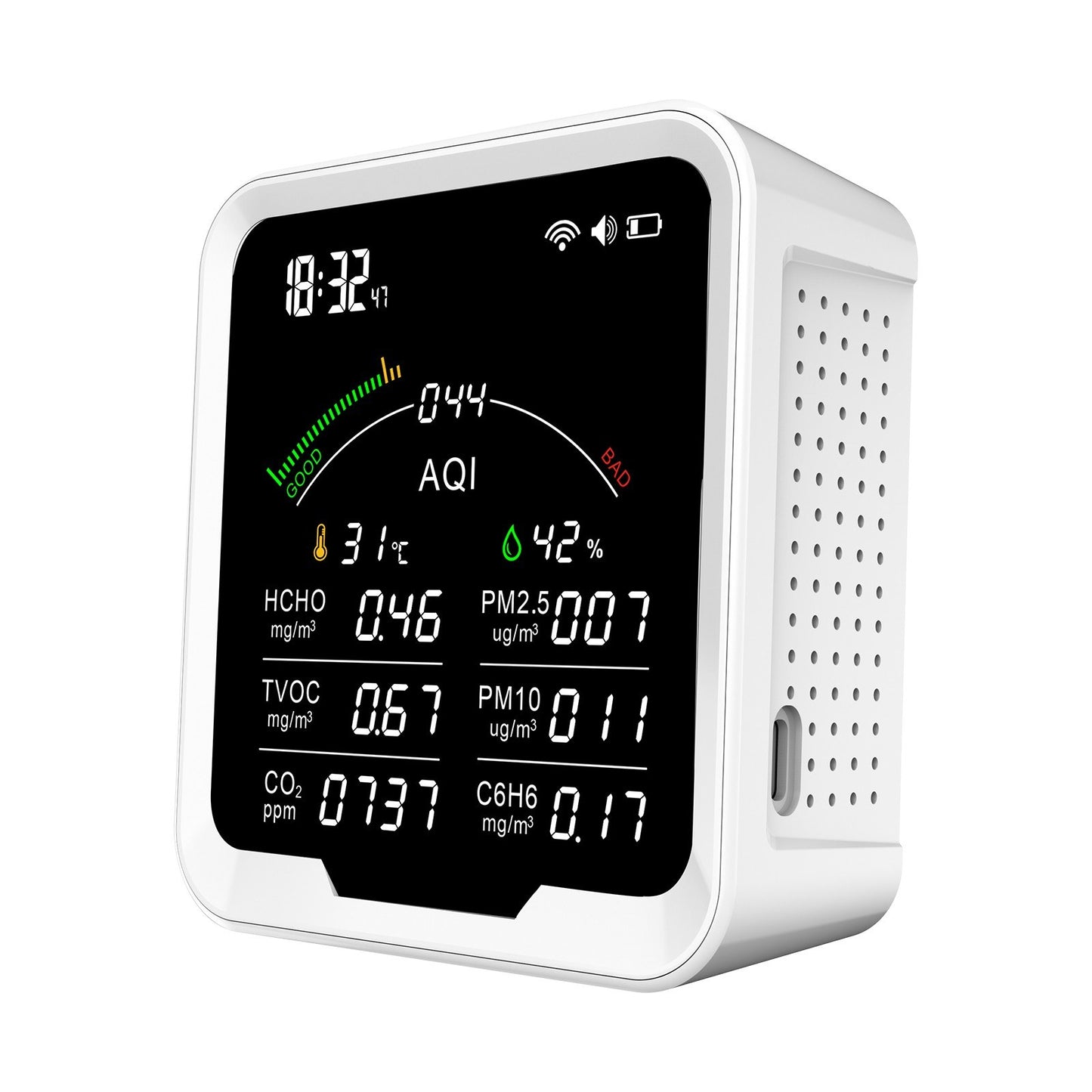 Portable Air Quality Meter with 4.8-Inch Large Screen: CO2, HCHO, TVOC, PM2.5/PM10, AQI, C6H6, Temperature & Humidity Tester