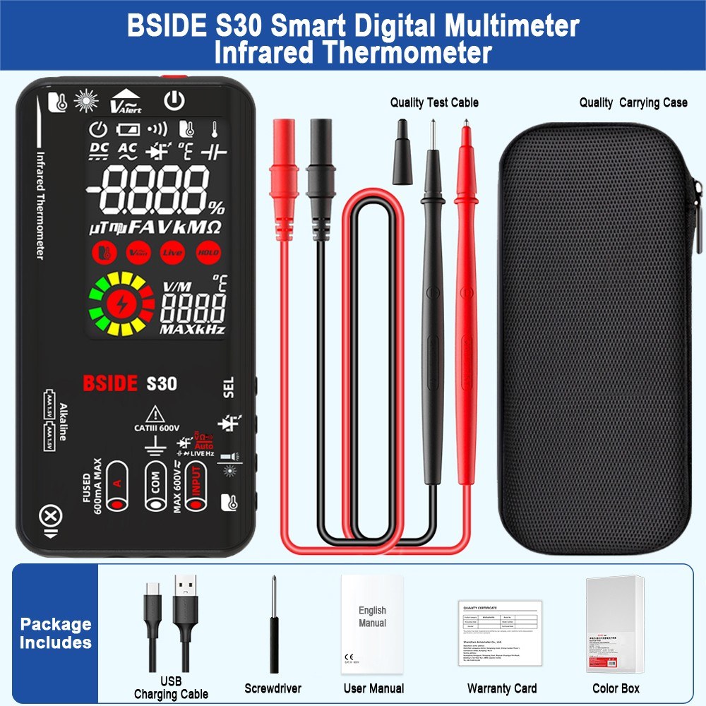 BSIDE 4-in-1 Digital Multimeter & Infrared Thermometer with 3.5inch LCD