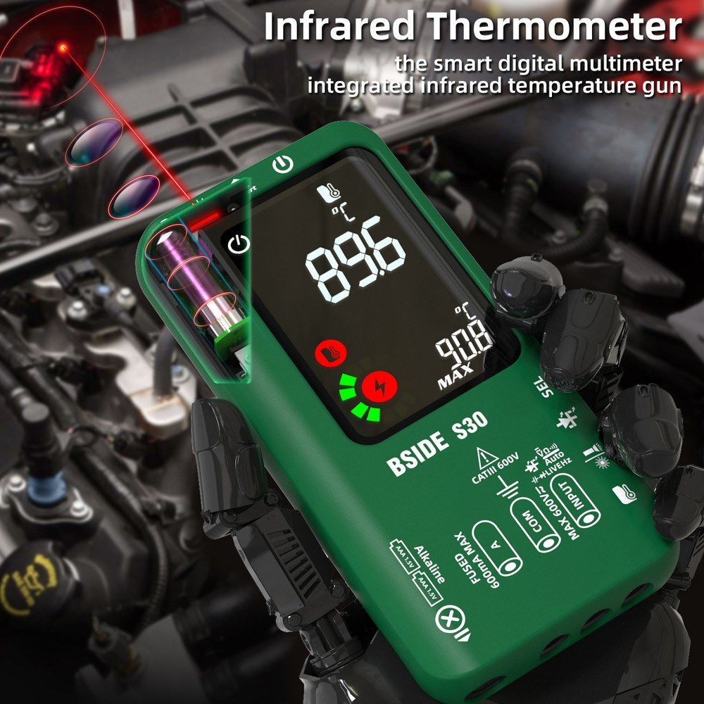 BSIDE 4-in-1 Digital Multimeter & Infrared Thermometer with 3.5inch LCD