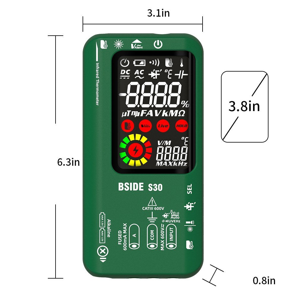BSIDE 4-in-1 Digital Multimeter & Infrared Thermometer with 3.5inch LCD
